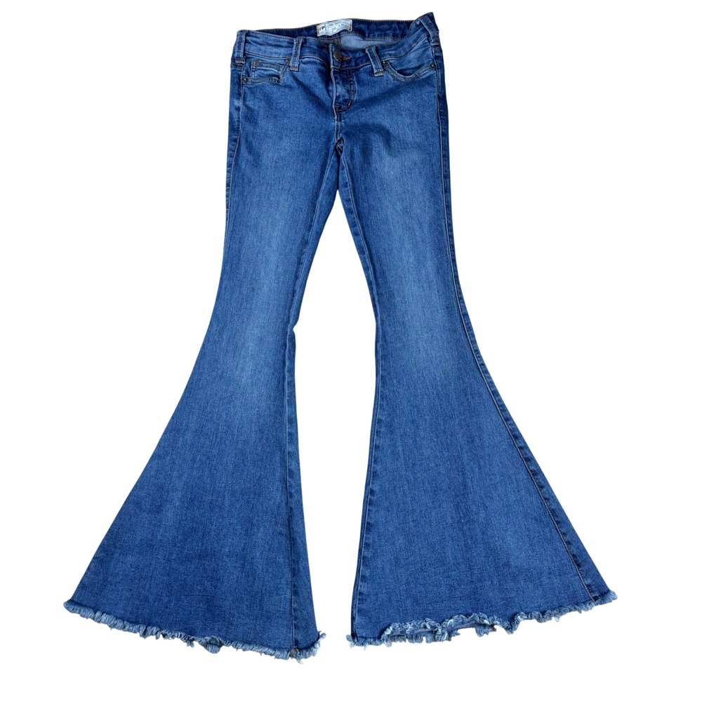 Free People Just Float On Flare Jeans Blue Denim Frayed Hem 26 Short OB61855